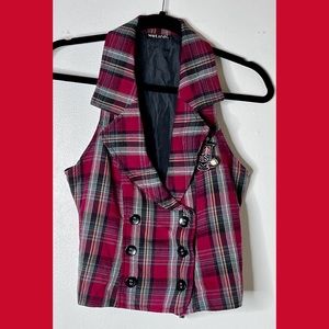 Burgundy Plaid Punk Vest M